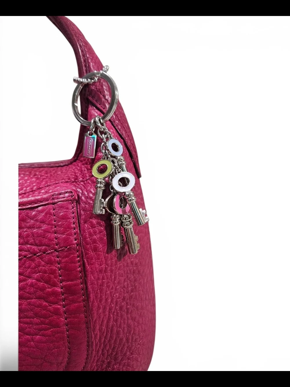 Coach ERGO TATTERSAL Fushia Pebbled Leather Shoulder Bag W/Scarf & Charm - Picture 3 of 14